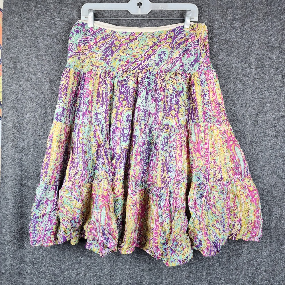 American Living Paisley Tiered Midi Skirt Womens Size Medium Purple Boho Ruffle